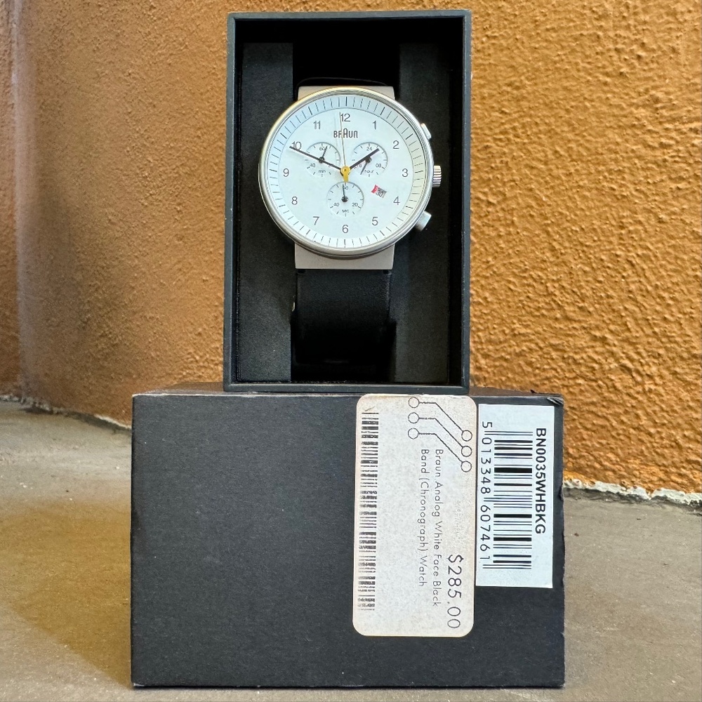 ⭐️ Braun Analog Chronograph White Face Black Band Watch